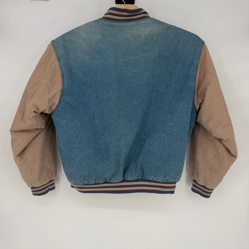 Tri-Mountain Boeing Denim Varsity Jacket Mens XL Blue Tan Bomber Style 7700